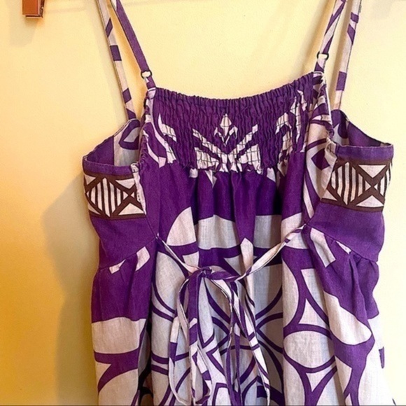 Day Dress Linen Feel Pleated Purple Print Dress - Picture 9 of 12